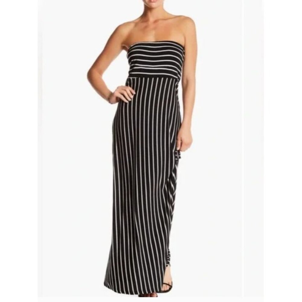 Black and White Let's Go Striped Strapless Maxi Dress West Kei XL NWT